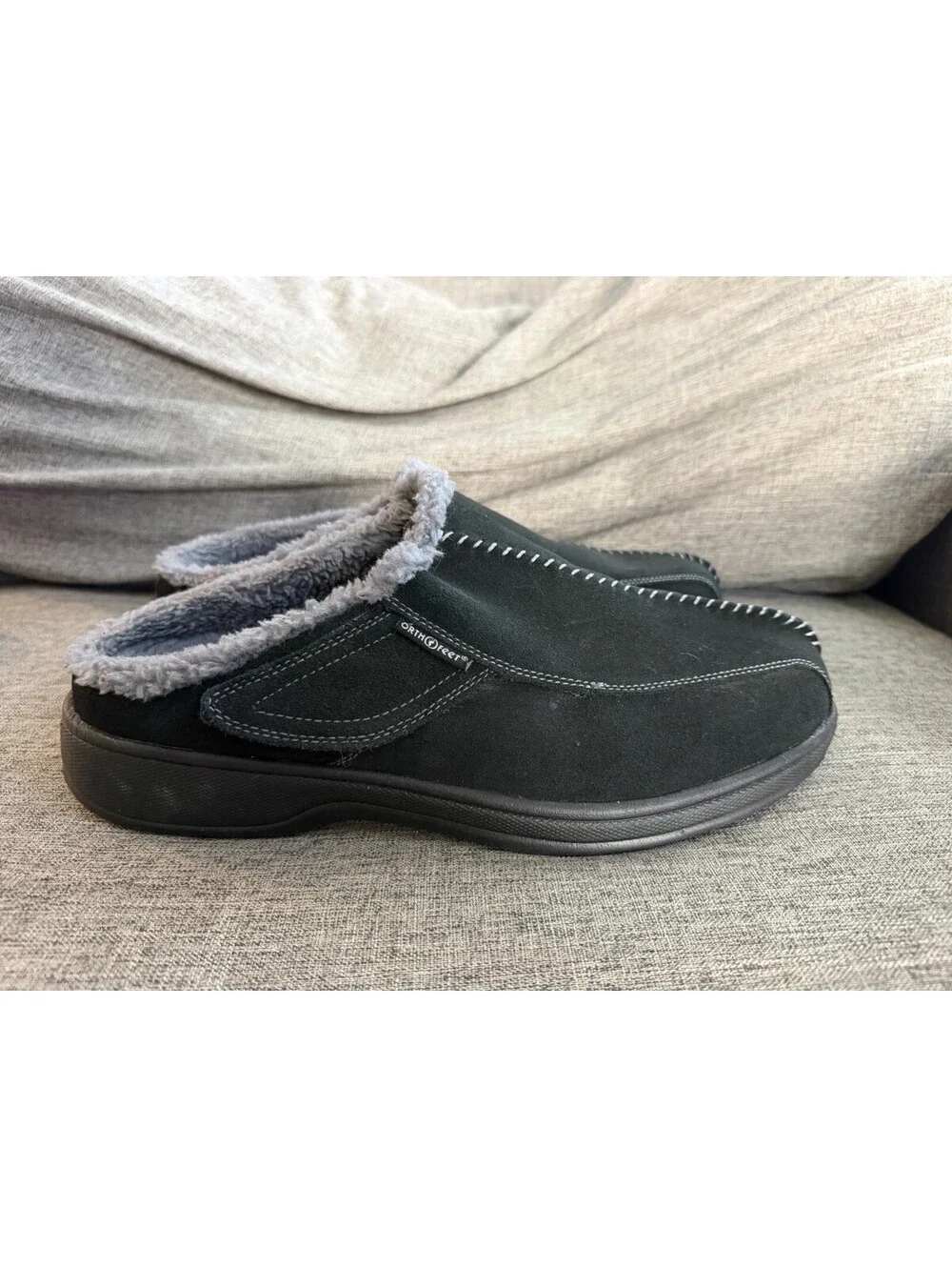 Orthofeet Asheville Mens Size 10 Wide Black Suede Orthopedic Clog Slippers